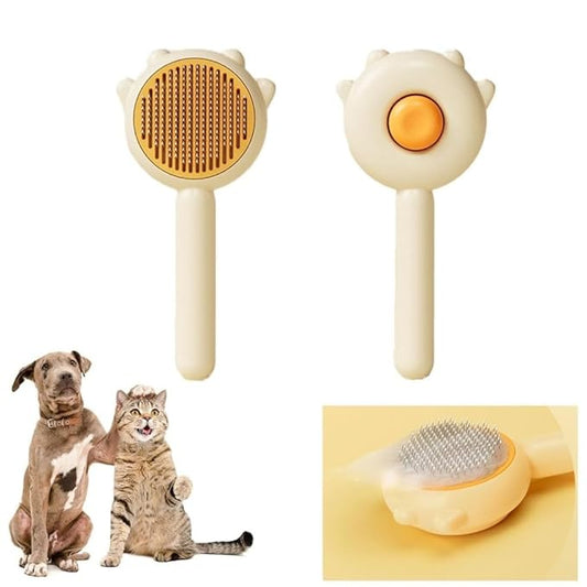 Pet Grooming Slicker Brush I One-Button Hair Removal, Gentle Massage Tips, Anti-Slip Handle – For Dogs, Cats & Small Pets
