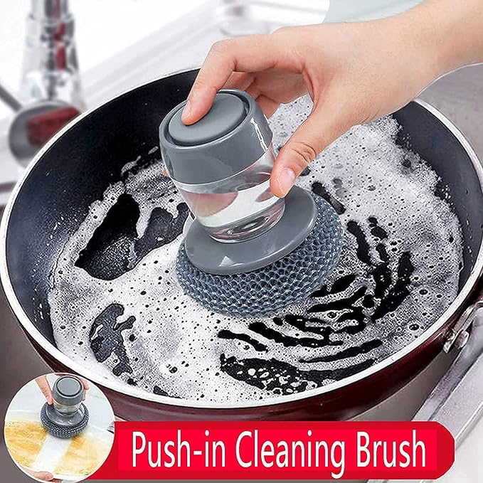 Soap Dispensing Dish Brush I Press-to-Clean Scrubber with Built-in Liquid Storage