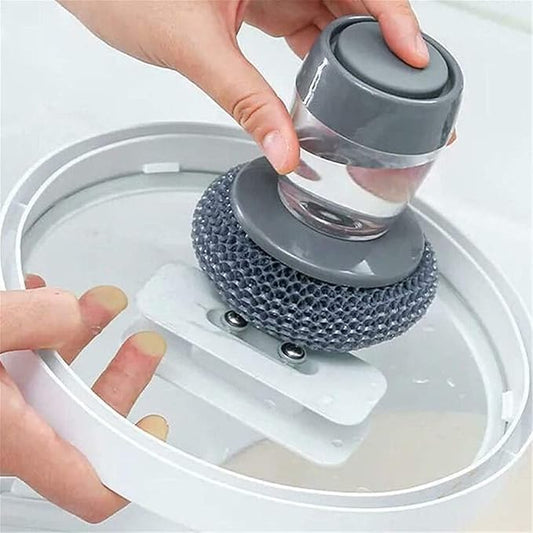 Soap Dispensing Dish Brush I Press-to-Clean Scrubber with Built-in Liquid Storage