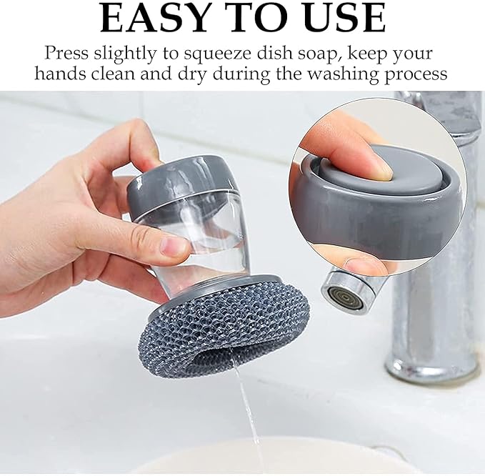 Soap Dispensing Dish Brush I Press-to-Clean Scrubber with Built-in Liquid Storage