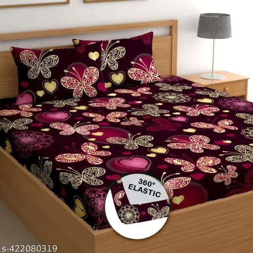 Double Fitted Bedsheet with 2 Pillow Covers | Soft Cotton Fabric | Trendy Printed Design