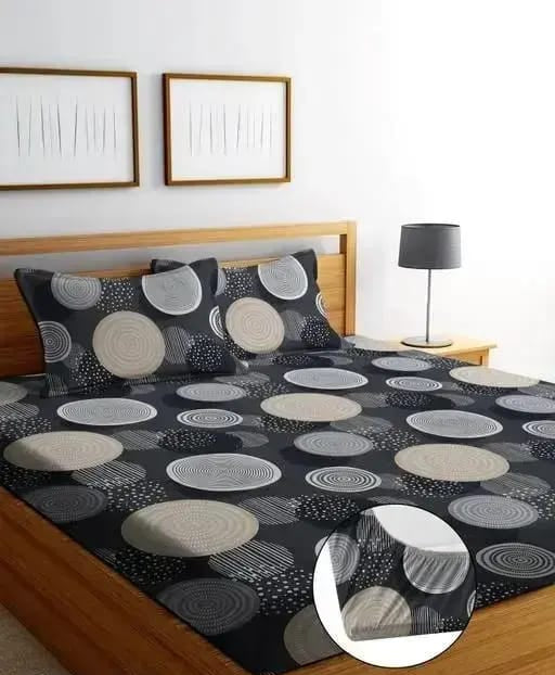 Super Soft Glace Cotton Elastic Fitted Double Bed Bedsheet I with 2 Pillow Covers – 72x78x8