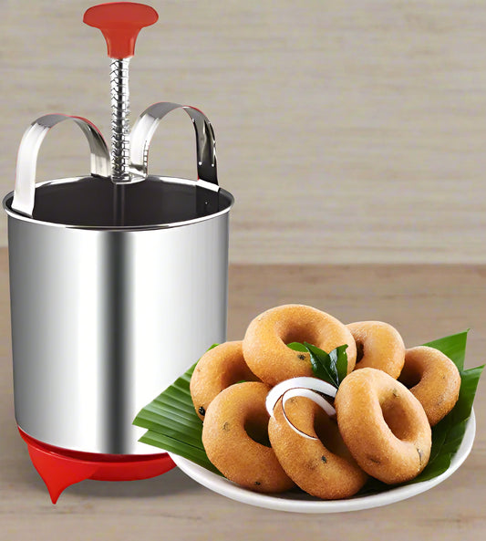 Stainless Steel Medu Vada Maker | Spring Push Mechanism with Stand – Easy South Indian Snack Preparation