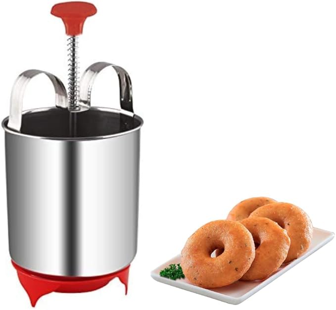 Stainless Steel Medu Vada Maker | Spring Push Mechanism with Stand β Easy South Indian Snack Preparation