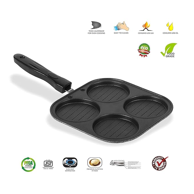 Aluminium Multi Snack Maker | 4-Pit, 4-Layer Nonstick Coating | Durable & Easy to Clean