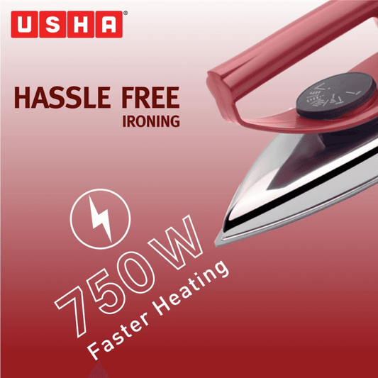 Usha EI 4175-M Electric Dry Iron I 750W Powerful Heating I Non-Stick PTFE Soleplate I Adjustable Thermostat