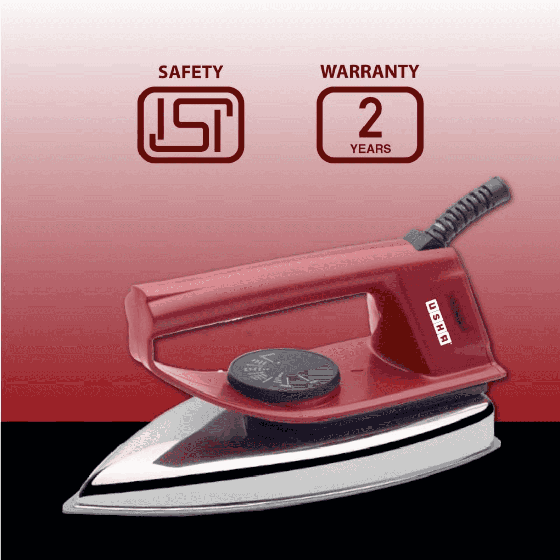 Usha EI 4175-M Electric Dry Iron I 750W Powerful Heating I Non-Stick PTFE Soleplate I Adjustable Thermostat