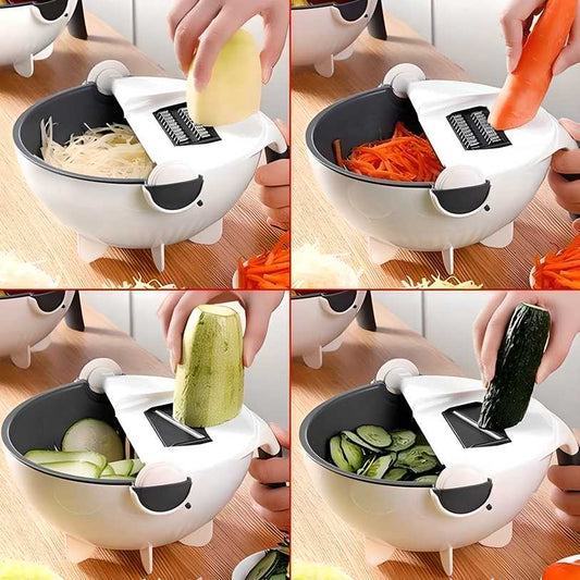 7 in 1 Vegetable Cutter with Drain Basket – Multifunctional Slicer & Chopper with 6 Blades | Large Capacity | Multicolor