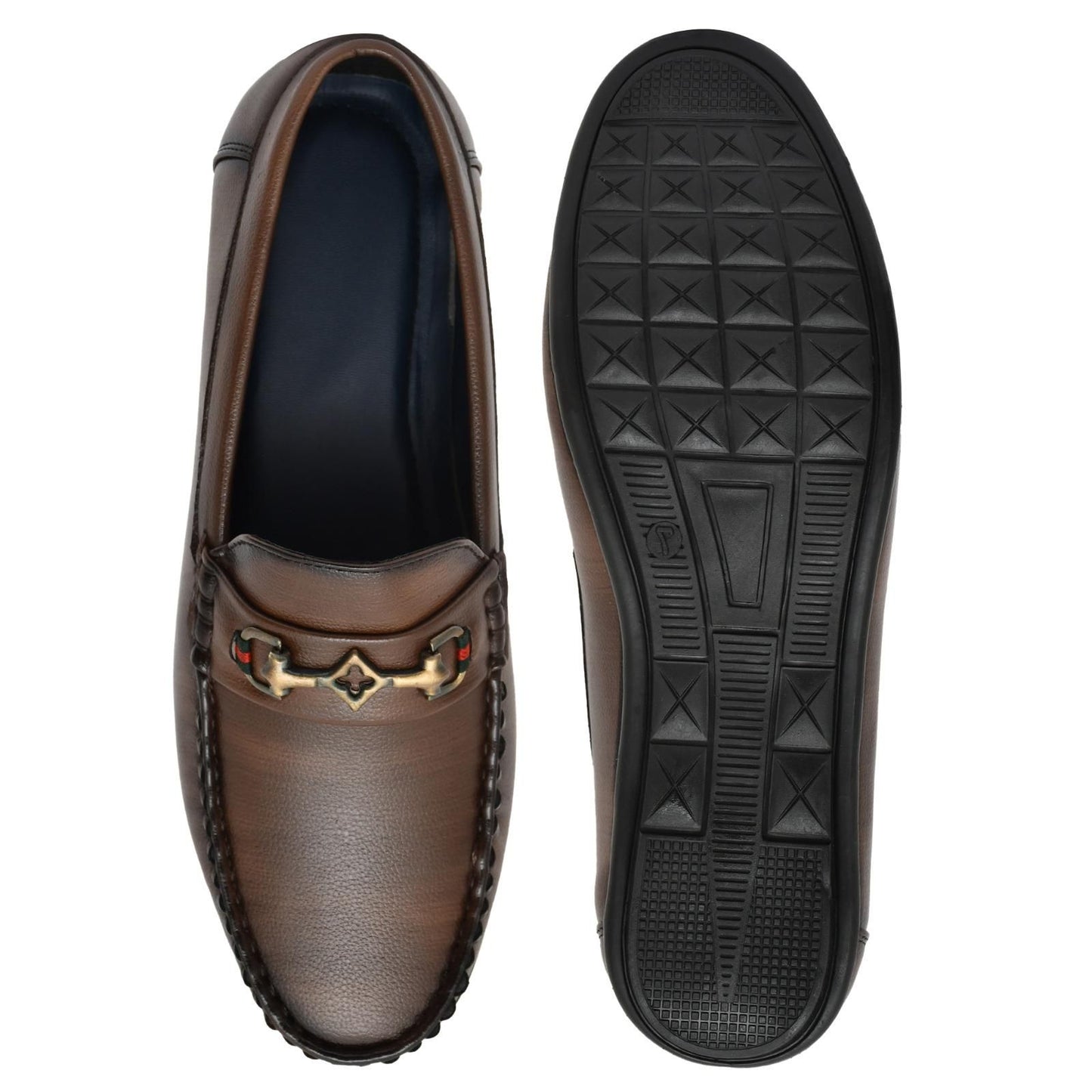 Brown Vegan Leather Loafers for Men – Suede-Finish Slip-Ons with Cushioned Footbed & TPR Sole