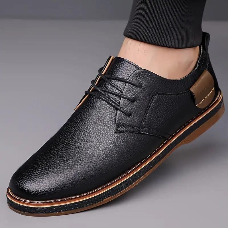 Men’s Derby Lace-Up Casual Shoes – Black Synthetic Leather Party Wear