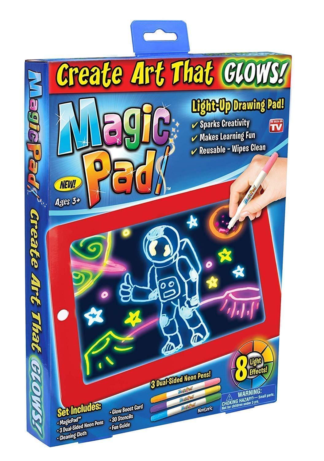 Magic Pad Light Up Drawing Board for Kids I Glow Art Doodle Tablet with Stencils