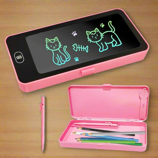 Writing Tablet Pencil Case I Portable LCD Display I 2-in-1 Pencil Storage Box