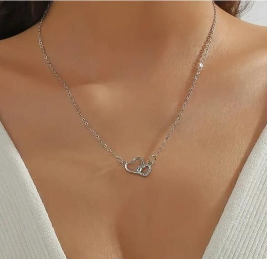 Women's Dual Heart Pendant with Chain – Silver Plated