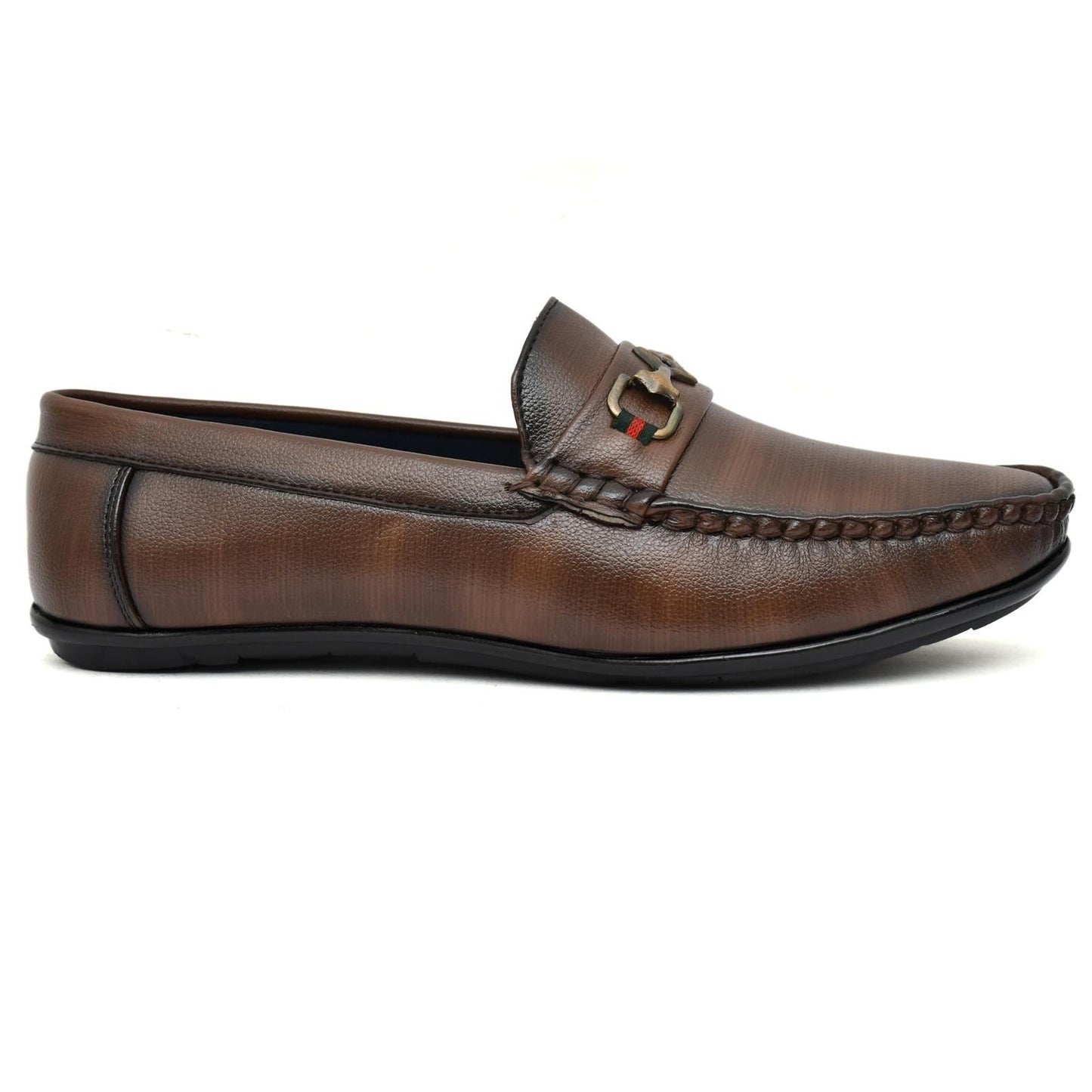 Brown Vegan Leather Loafers for Men – Suede-Finish Slip-Ons with Cushioned Footbed & TPR Sole