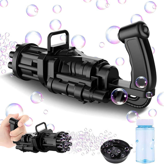 Bubble Gun - 8-Hole Automatic Gatling Bubble Blower | With 3 Bubble Water Bottles (Assorted Color)