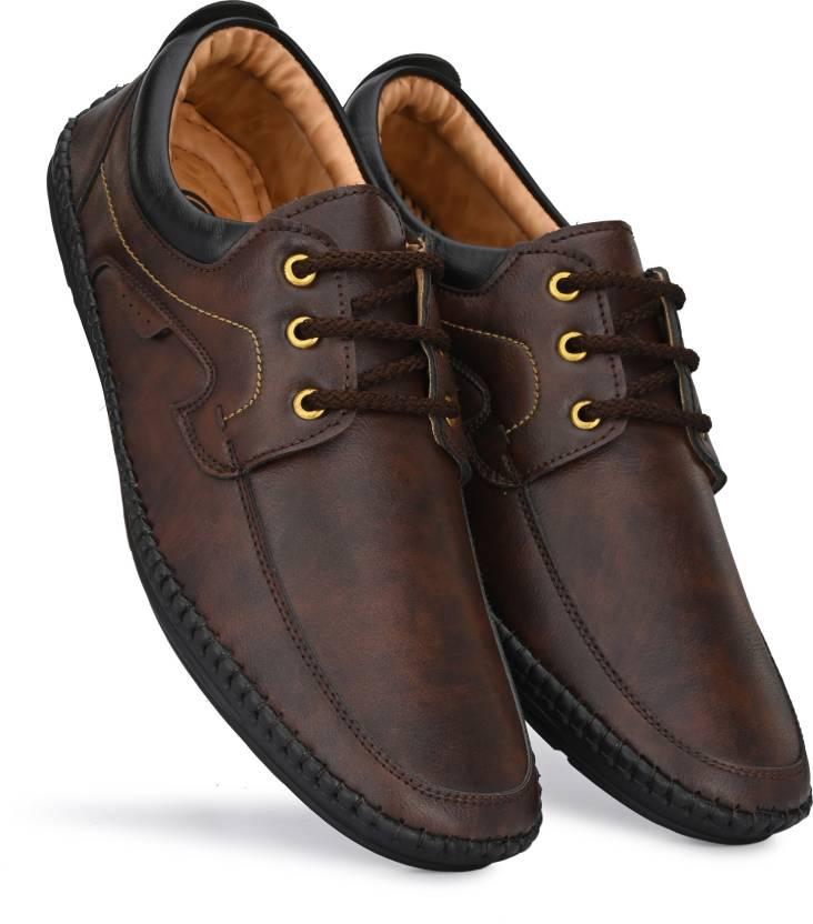 Rising Wolf Men’s Daily Wear Loafers – Brown Synthetic Leather Casual Shoes | Lace-Up