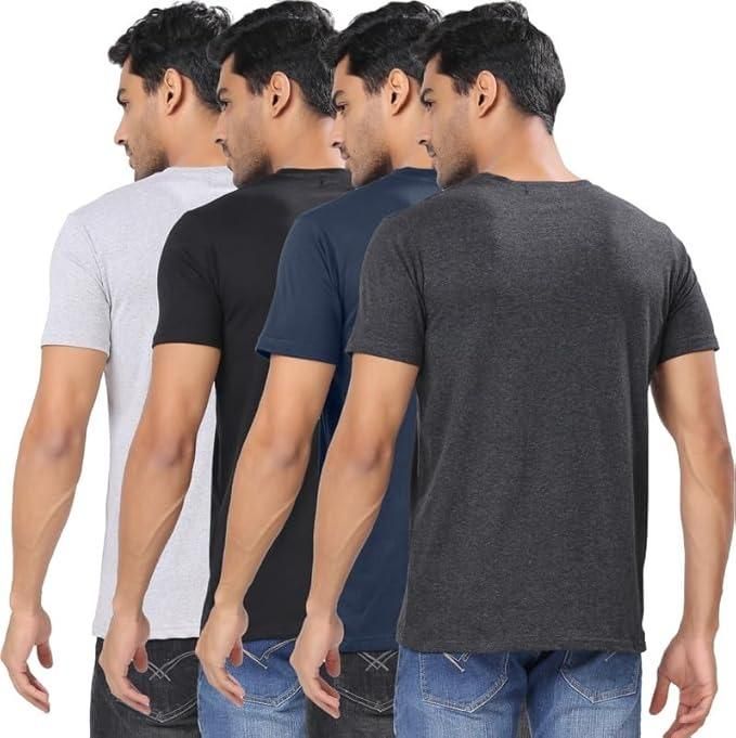 Men's Polycotton Solid T-Shirts – Pack of 4 | Regular Fit, Round Neck, Half Sleeves