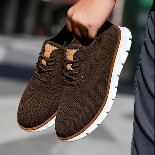 Men’s Brown Mesh Casual Shoes – Lightweight Lace-Up Sneakers with Rubber Sole