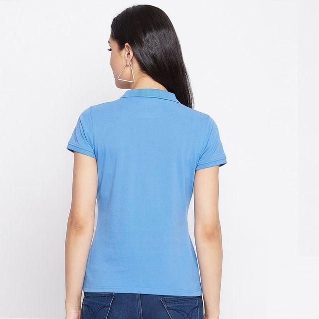 Ketex Women’s Sky Blue Polo T-Shirt – Cotton Blend, Solid Half Sleeves | Casual Wear | Pack of 1