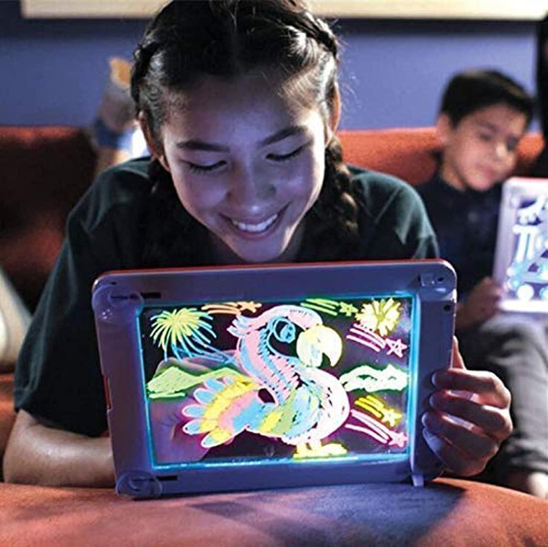 Magic Pad Light Up Drawing Board for Kids I Glow Art Doodle Tablet with Stencils