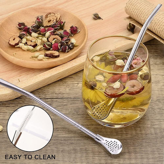 2-in-1 Stainless Steel Drinking Spoon Straws – Pack of 2 Reusable Straw-Spoons | Silver | Eco-Friendly & Durable | Ideal for Smoothies, Milkshakes, Iced Tea