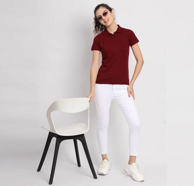 Ketex Women’s Maroon Polo T-Shirt – Cotton Blend, Solid Half Sleeves | Casual Wear | Pack of 1