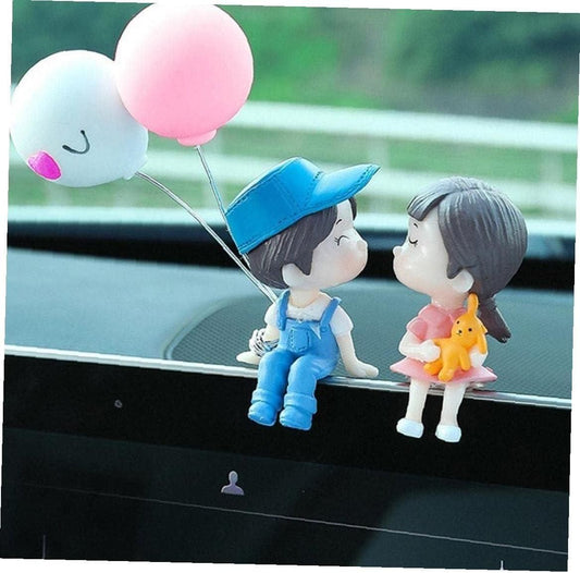 Cute Couple Car Decoration Showpiece – Cartoon Style | Random Color | 1 Piece