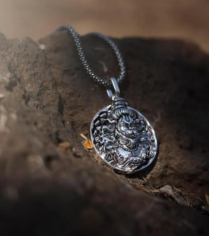 Hanuman Ji Pendant with Oxidized Silver Chain