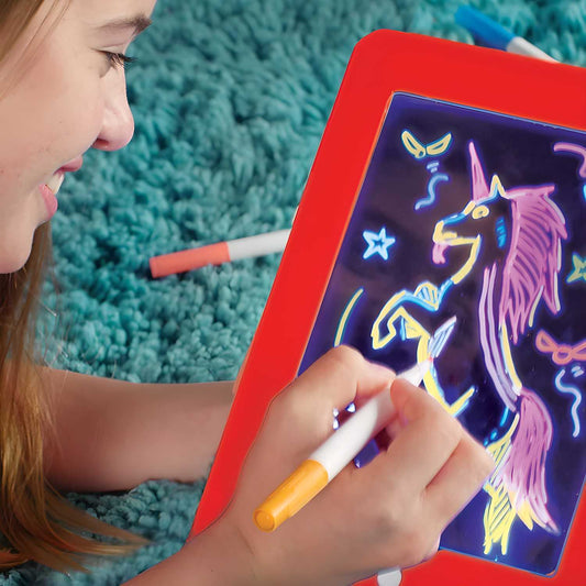 Magic Pad Light Up Drawing Board for Kids I Glow Art Doodle Tablet with Stencils