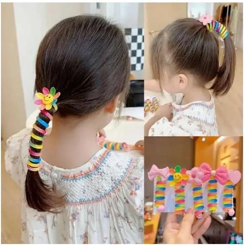 Girls' Colorful Curly Spiral Hair Bands | Elastic Ponytail Holders (Pack of 10)
