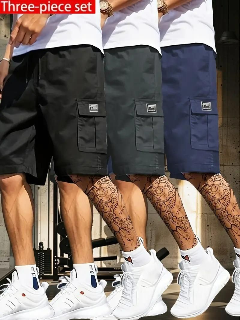 Men's Cotton Casual Cargo Shorts – Pack of 3 | Slim Fit, Solid Multicolor | Lightweight Summer Wear