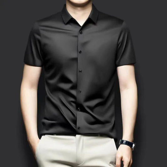 Men's Solid Satin Formal Shirt – Black, Regular Fit, Half Sleeves | Casual & Office Wear