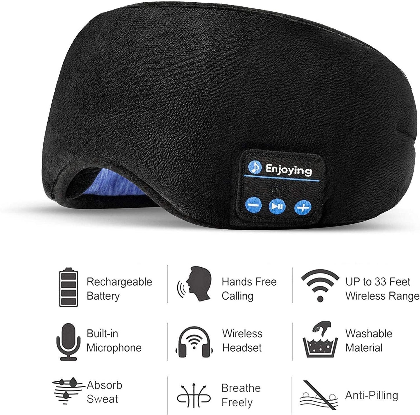 Wireless Bluetooth Eye Mask I Music Sleep Mask I Rechargeable & Washable with Hands-Free Calling