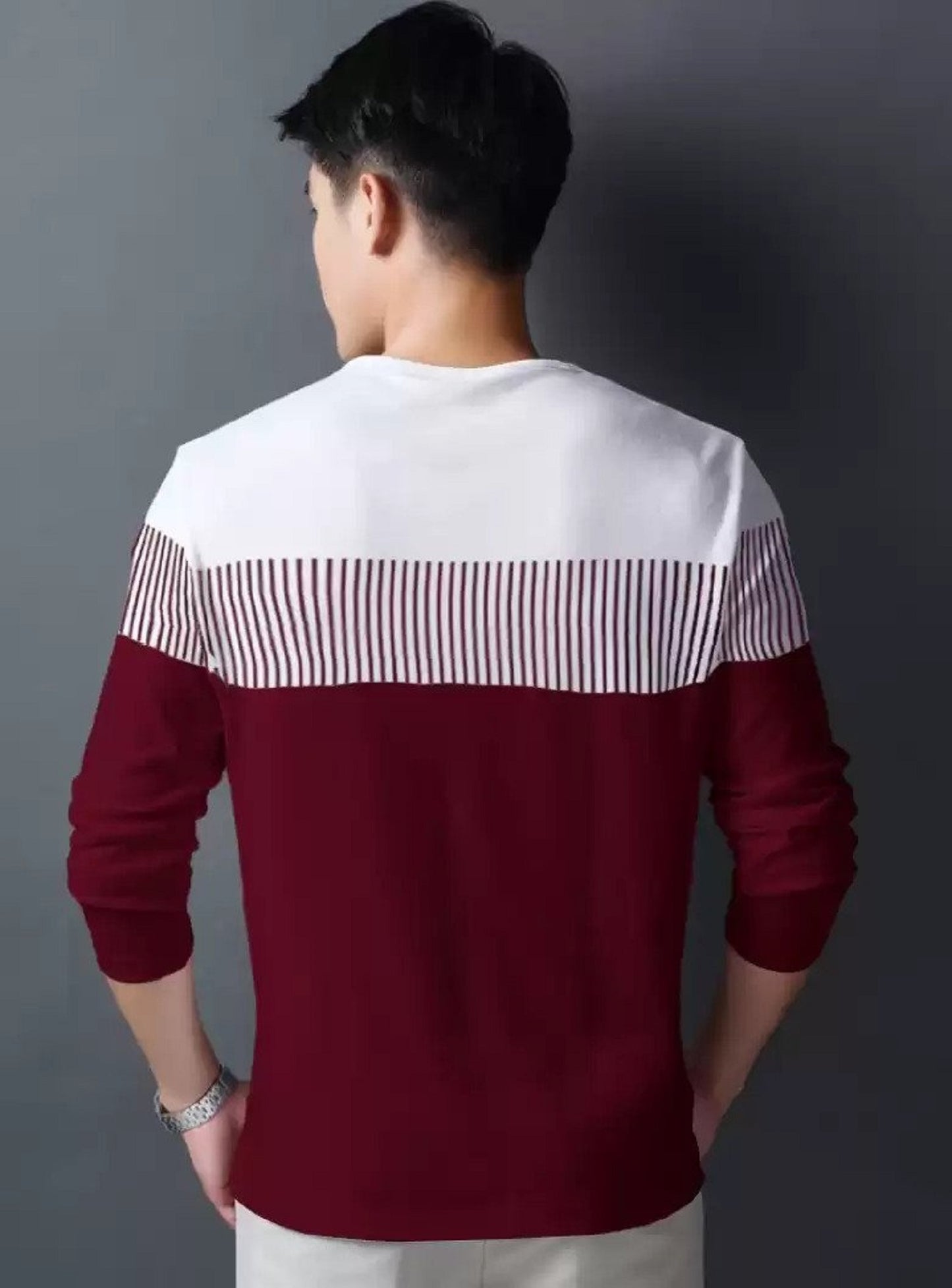 Men’s Cotton Printed T-Shirt | Maroon, Full Sleeves, Slim Fit | Round Neck Casual Wear (Pack of 1)