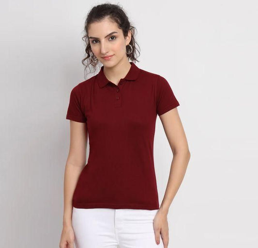 Ketex Women’s Maroon Polo T-Shirt – Cotton Blend, Solid Half Sleeves | Casual Wear | Pack of 1