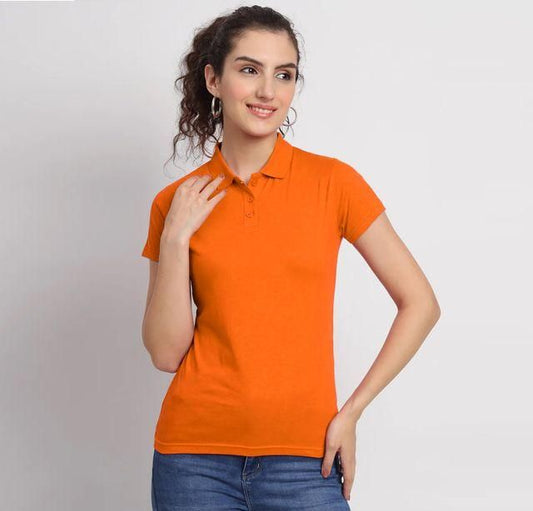 Ketex Women’s Orange Polo T-Shirt – Cotton Blend, Solid Half Sleeves | Casual Wear | Pack of 1