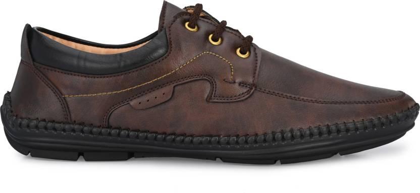 Rising Wolf Men’s Daily Wear Loafers – Brown Synthetic Leather Casual Shoes | Lace-Up