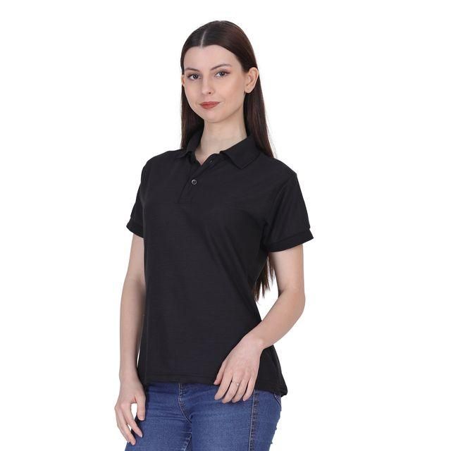 Ketex Women’s Black Polo T-Shirt – Cotton Blend, Solid Half Sleeves | Casual Wear | Pack of 1