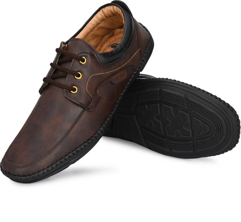 Rising Wolf Men’s Daily Wear Loafers – Brown Synthetic Leather Casual Shoes | Lace-Up