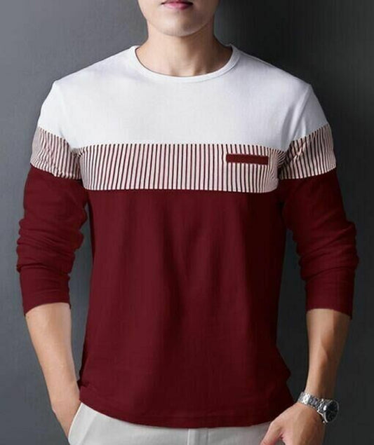 Men’s Cotton Printed T-Shirt | Maroon, Full Sleeves, Slim Fit | Round Neck Casual Wear (Pack of 1)