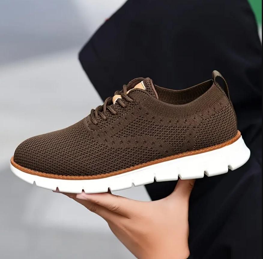 Men’s Brown Mesh Casual Shoes – Lightweight Lace-Up Sneakers with Rubber Sole