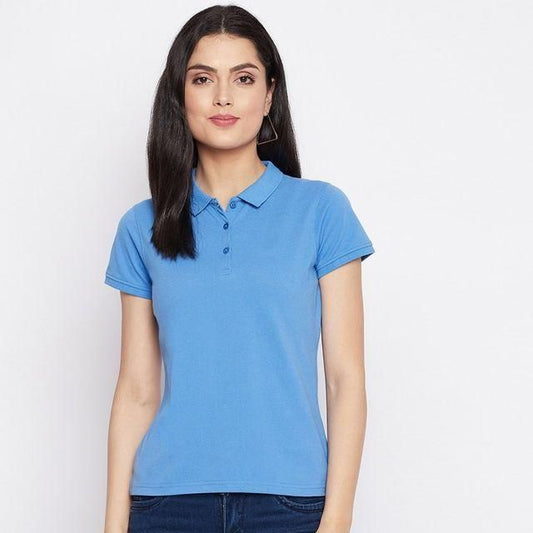 Ketex Women’s Sky Blue Polo T-Shirt – Cotton Blend, Solid Half Sleeves | Casual Wear | Pack of 1