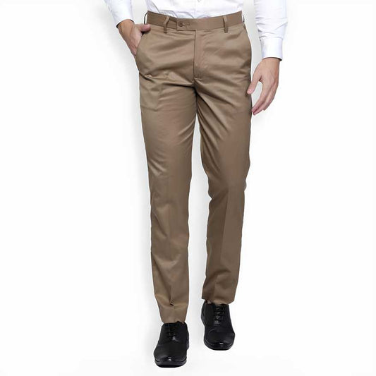 Men’s Beige Formal Trouser | Lycra Blend, Regular Fit | Office Wear
