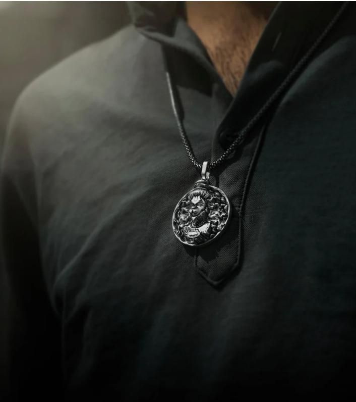 Hanuman Ji Pendant with Oxidized Silver Chain