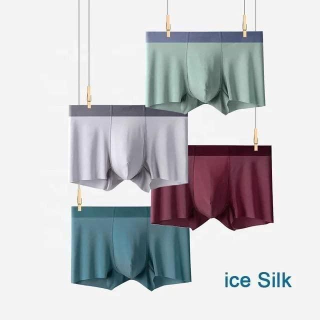 Men's Ice Silk Briefs Boxers – Pack of 3 | Ultra-Soft, Breathable, Solid Colors | Regular Fit Underwear for Daily Comfort