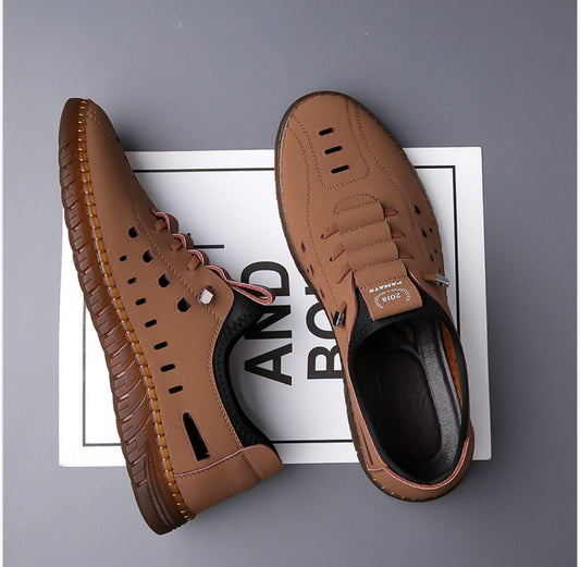 Men’s Stylish Tan Casual Shoes – Laser Cut Synthetic Leather with Airmix Sole | Lace-Up