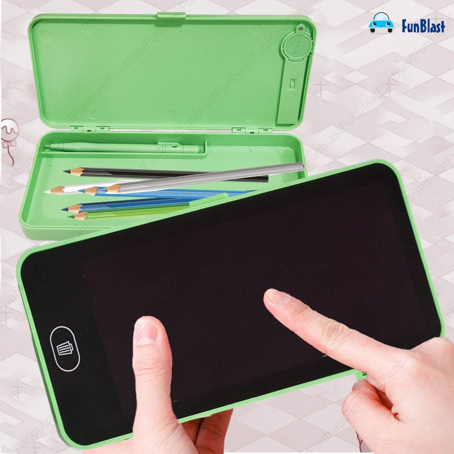 Writing Tablet Pencil Case I Portable LCD Display I 2-in-1 Pencil Storage Box