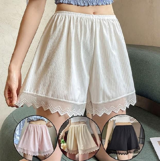 Women's Lace Seamless Ice Silk Safety Shorts – Boxer Style Underwear | Breathable, Anti-Chafing Innerwear | Free Size, Random Color