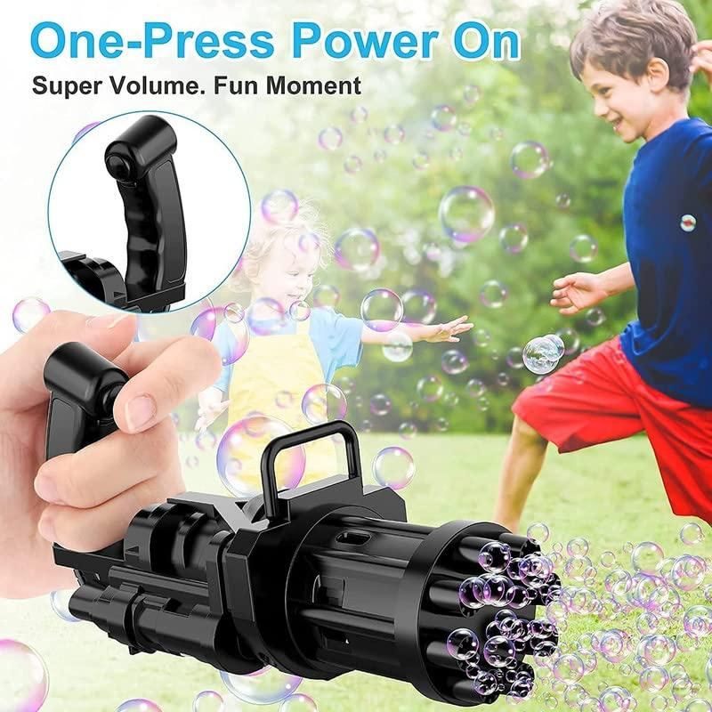 Bubble Gun - 8-Hole Automatic Gatling Bubble Blower | With 3 Bubble Water Bottles (Assorted Color)