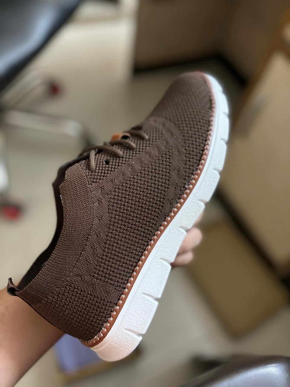 Men’s Brown Mesh Casual Shoes – Lightweight Lace-Up Sneakers with Rubber Sole